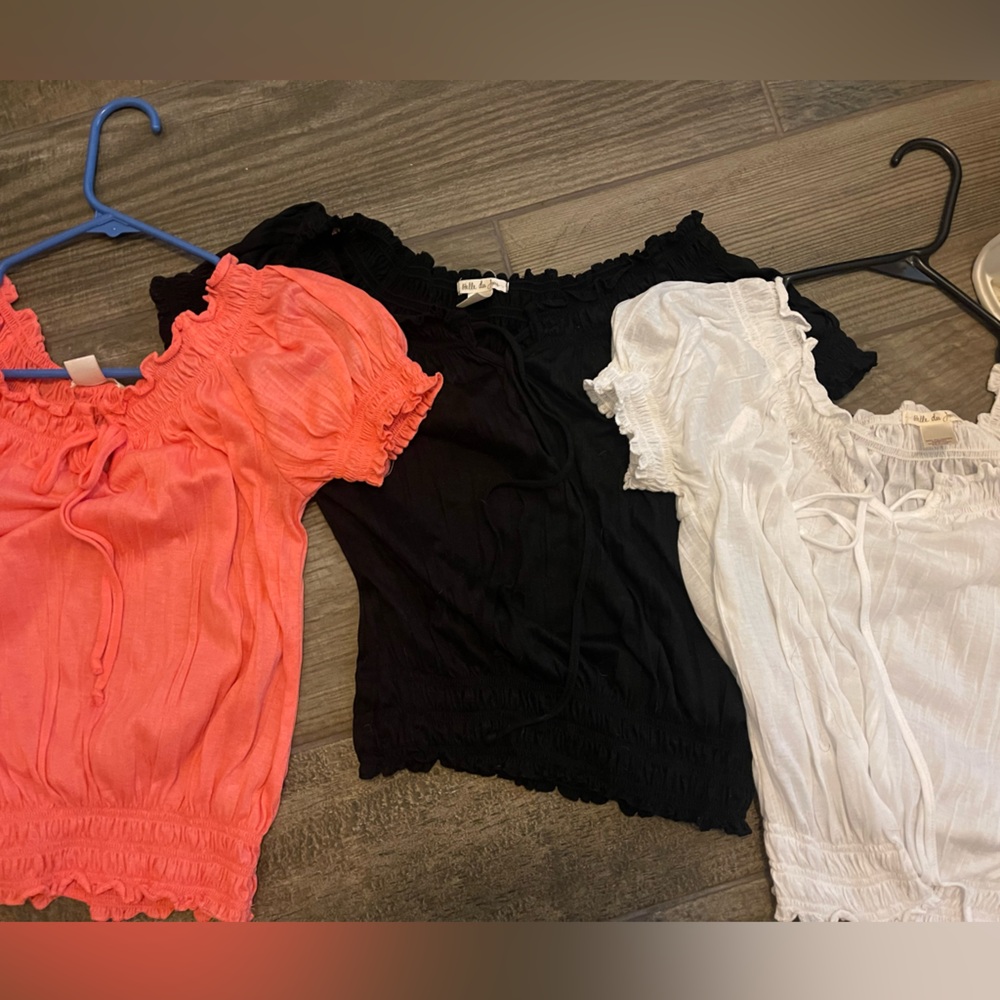 Black, White, and Coral Smocked Tops
